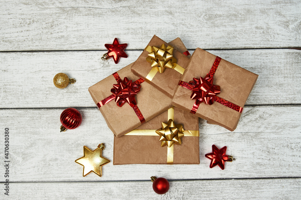Christmas Gift boxes wrapped in craft paper Christmas Gift boxes wrapped in craft paper