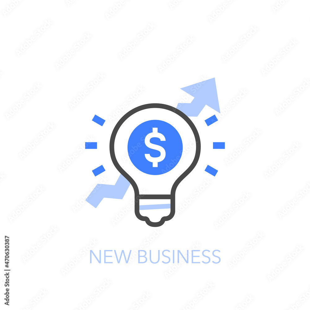 New business symbol with a light bulb and financial growing curve. Easy to use for your website or presentation. New business symbol with a light bulb and financial growing curve. Easy to use for your website or presentation.