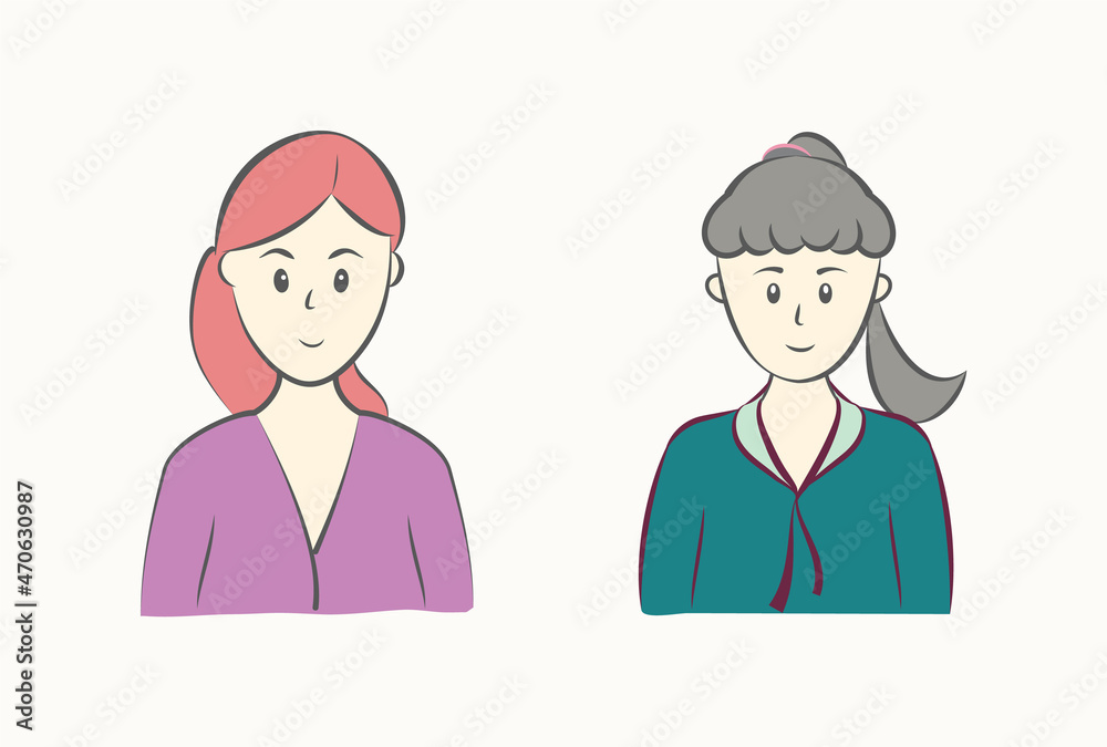 Set of cute flat female avatar in character illustration art design Set of cute flat female avatar in character illustration art design