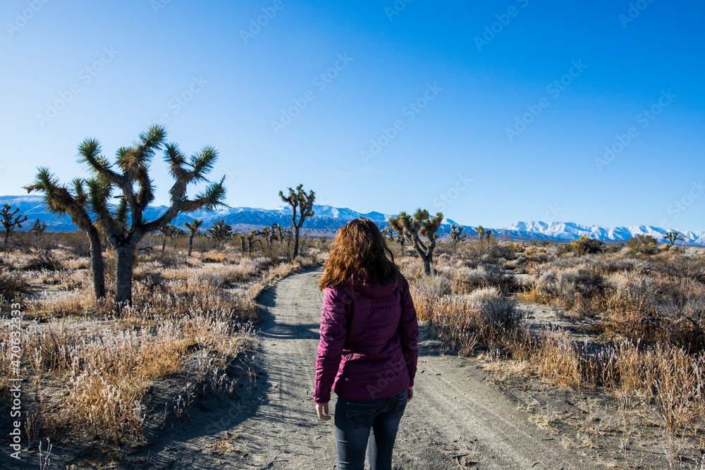 Girl in winter in the desert, United States Of America