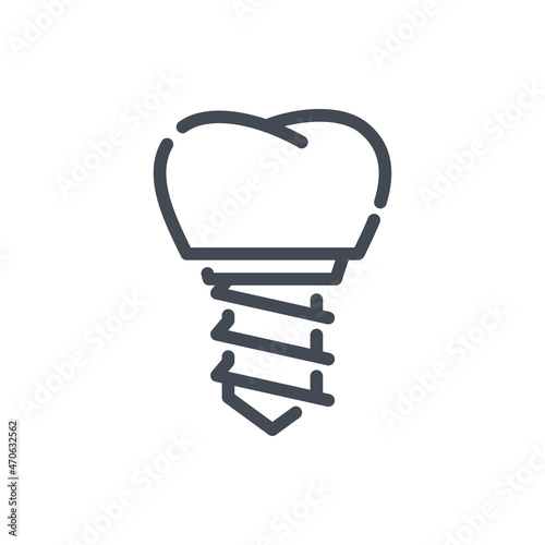 Dental implant line icon. Installation of a new tooth vector outline sign.