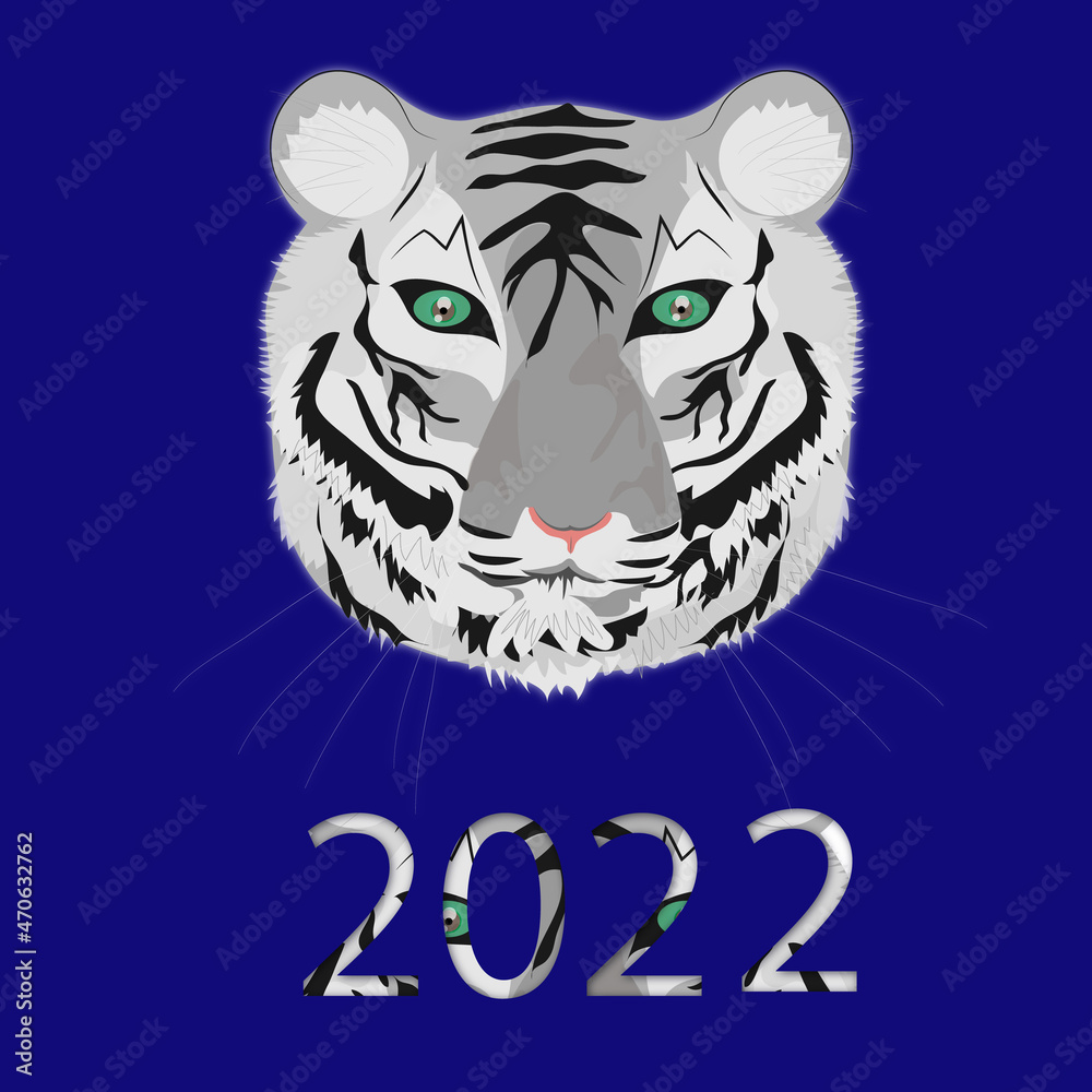 year of the tiger: illustration of a white tiger and 2022 for clothes, icon or cards year of the tiger: illustration of a white tiger and 2022 for clothes, icon or cards