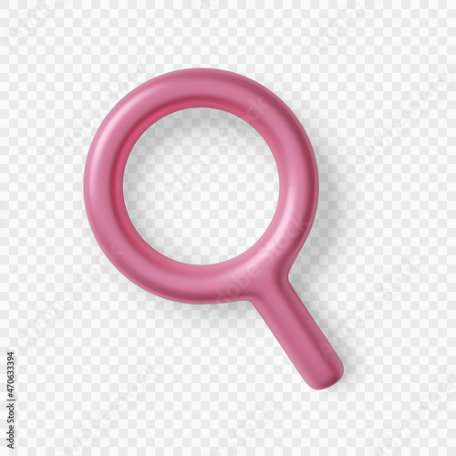 Red magnifier sift color. 3d volume lens icon. Realistic vector illustration