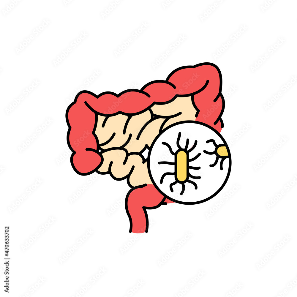 Gut bacteria color line icon. Human diseases. Gut bacteria color line icon. Human diseases.