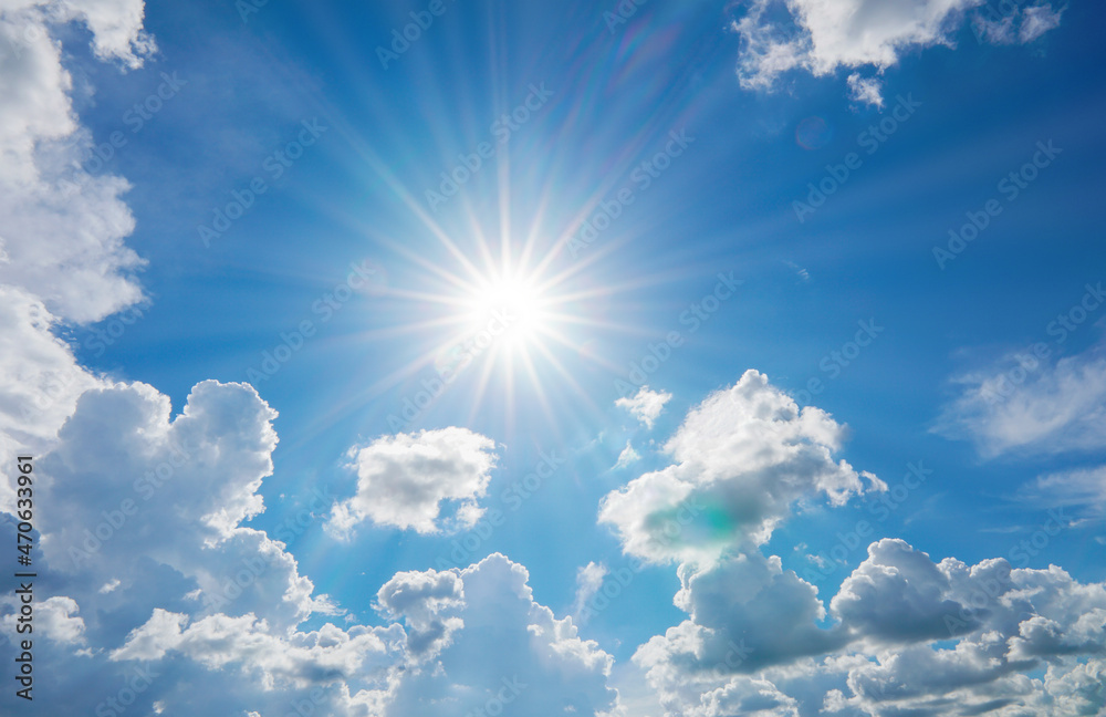 blue sky with clouds and sun shines bright in the day blue sky with clouds and sun shines bright in the day