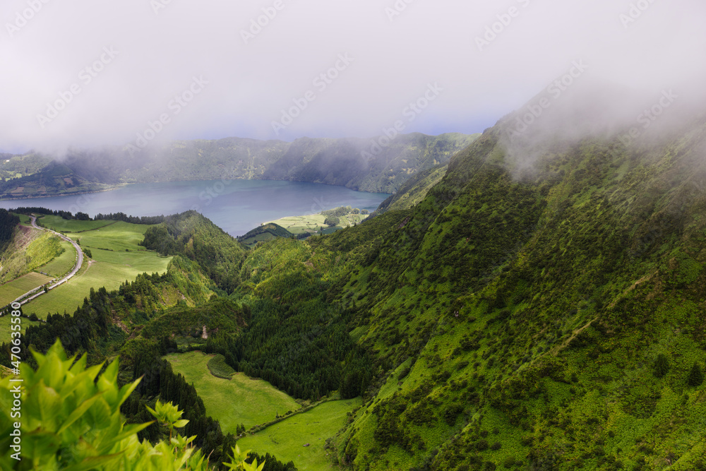View of the lagoons from the Miradouro da Boca do Inferno, Sao Miguel island, Azores