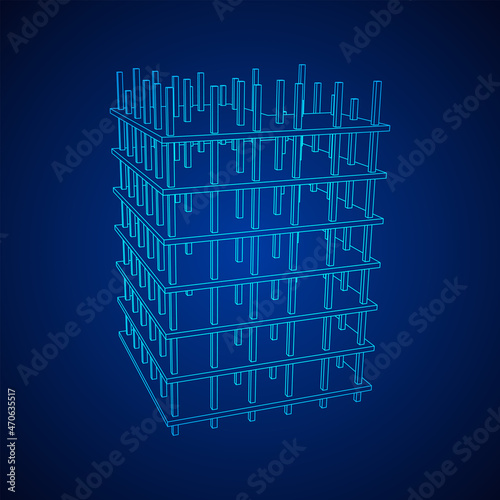 Building under construction. Build house construct in process. Wireframe low poly mesh vector illustration