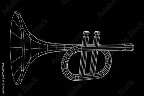 Trumpet pipe fife musiacal instrument. Wireframe low poly mesh vector illustration. photo