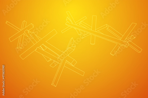 Hedgehog antitank defence. Wireframe low poly mesh vector illustration.