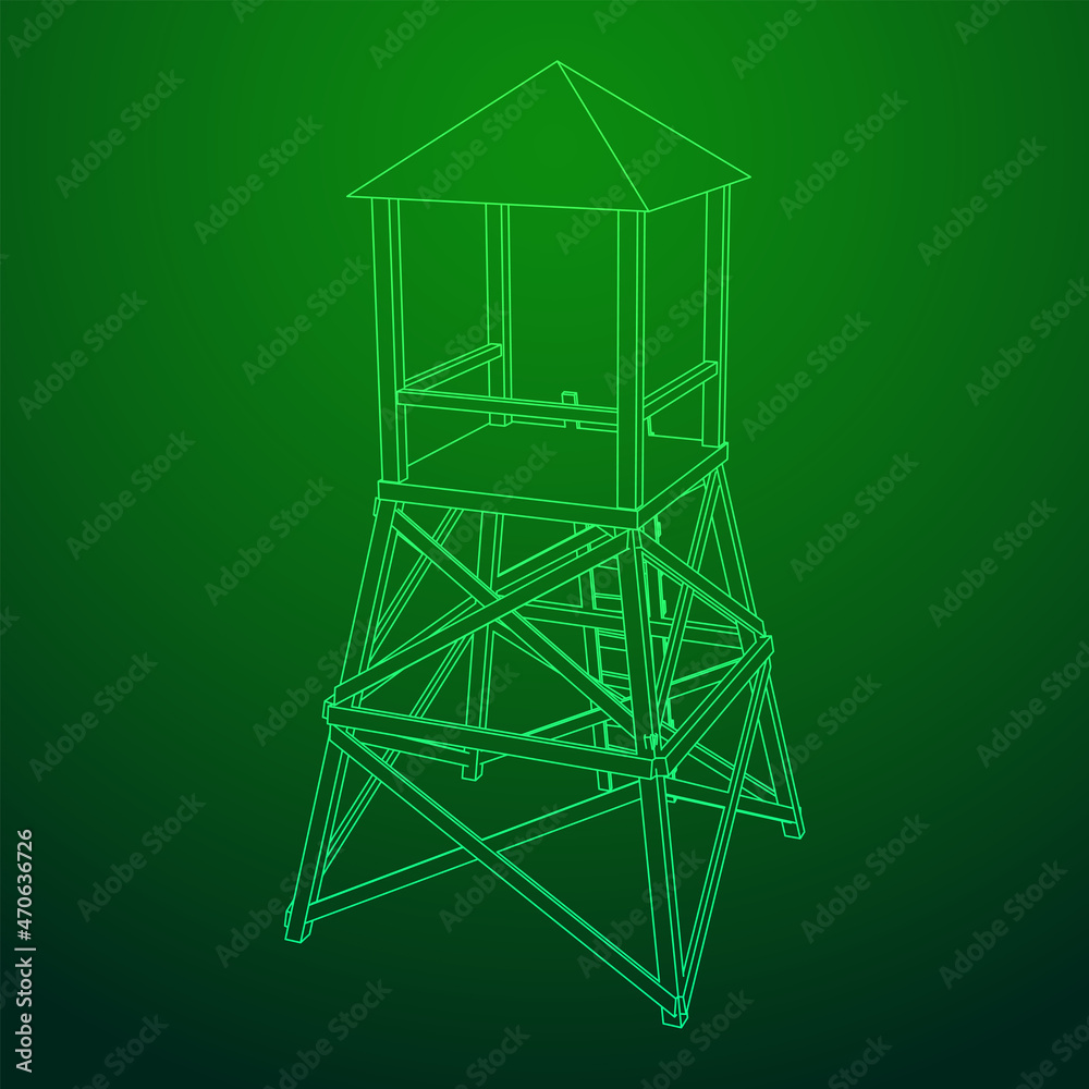 Watchtower or observation tower for hunters. Wireframe low poly mesh vector illustration. Watchtower or observation tower for hunters. Wireframe low poly mesh vector illustration.