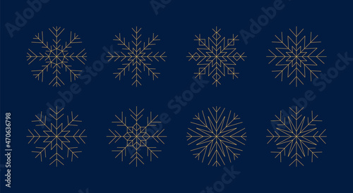 Snowflake Vectors. Set of Minimalist Thin Line Christmas Winter Snowflake Illustrations with Editable Stroke Thickness