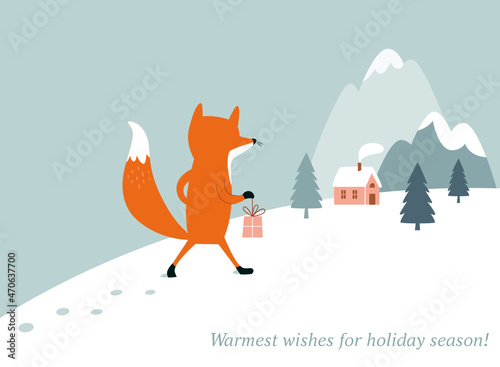 The fox goes to a village in mountains	