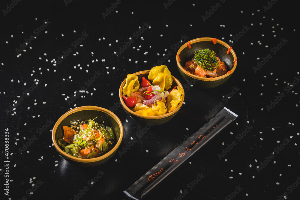 Perfect Sushi Japanese Asian Seafood Food Dish Drink Cocktail Dessert Menu Gourmet Restaurant Chef on Dark Background Perfect Sushi Japanese Asian Seafood Food Dish Drink Cocktail Dessert Menu Gourmet Restaurant Chef on Dark Background