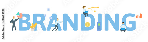 Branding. Concept with keyword, people and icons. Flat vector illustration. Isolated on white.