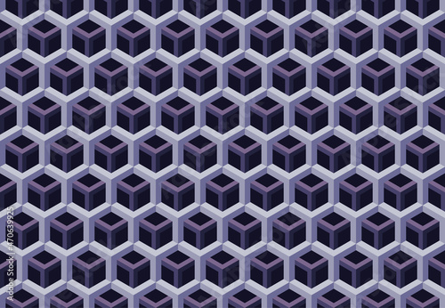 Abstract geometric seamless pattern with layered gray hexagonal lattice cells. Vector illustration
