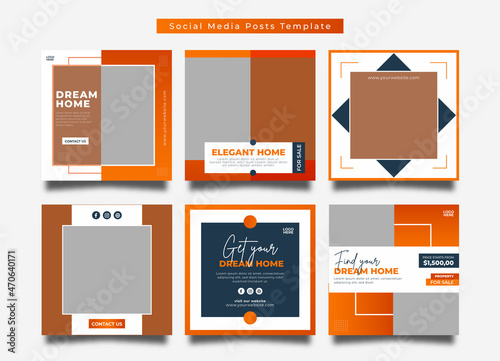 Real estate social media post bundle, modern Real Estate social media post, easily editable, colorful, and elegant design.