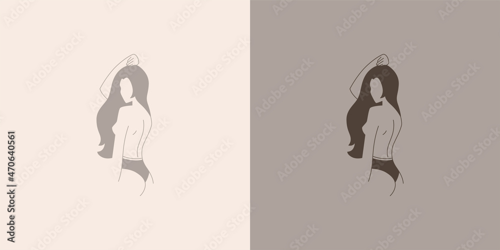 Delicate logo for a female business, a linear image of a female figure. Natural beauty and youth. Minimalistic woman, simple logo for beauty, health, personal care, massage industry. Delicate logo for a female business, a linear image of a female figure. Natural beauty and youth. Minimalistic woman, simple logo for beauty, health, personal care, massage industry.