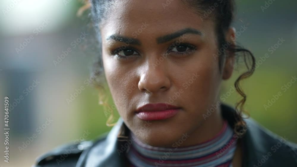 Portrait Brazilian woman close-up face looking at camera Portrait Brazilian woman close-up face looking at camera