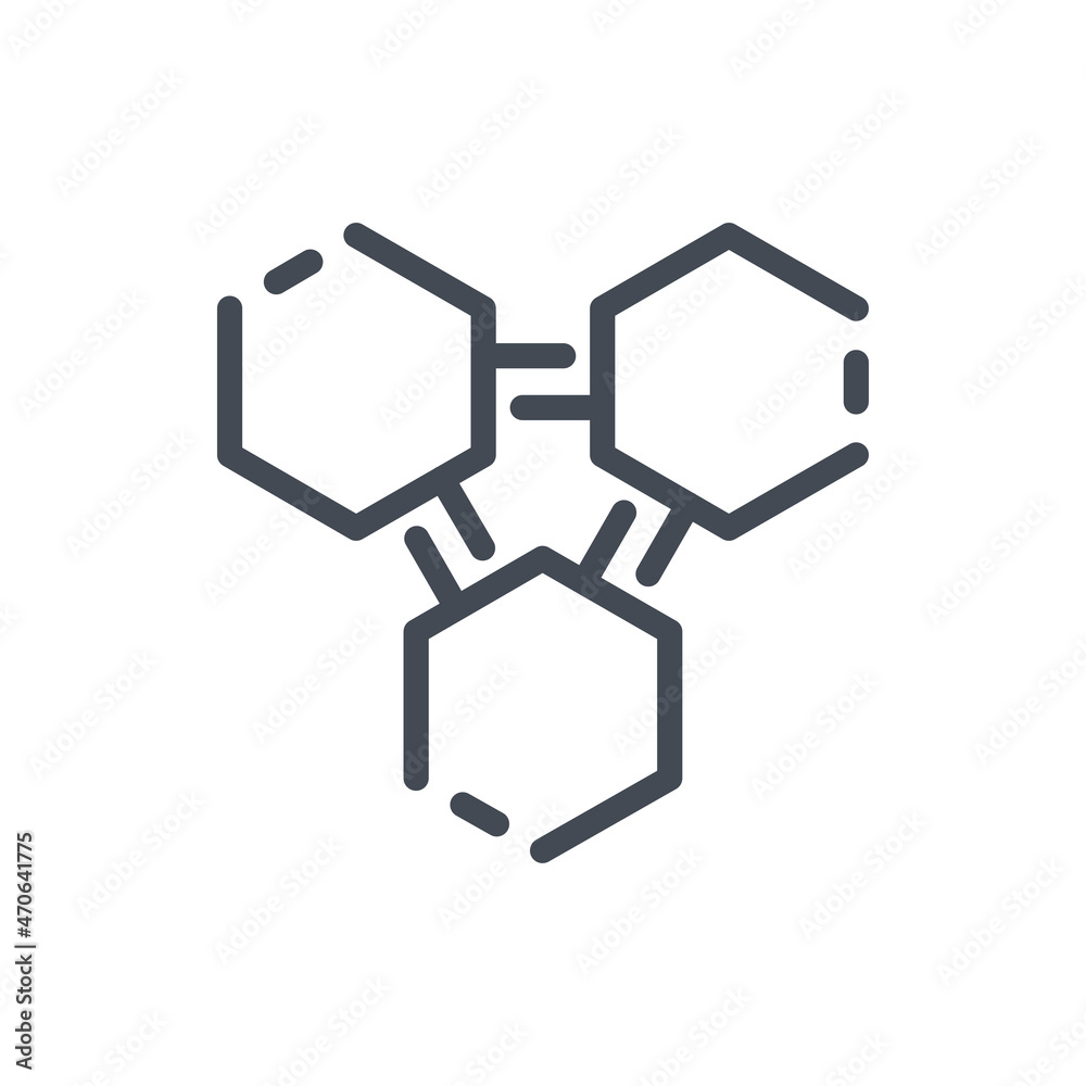 Hex shape structure formula line icon. Chemical element and structure vector outline sign. Hex shape structure formula line icon. Chemical element and structure vector outline sign.