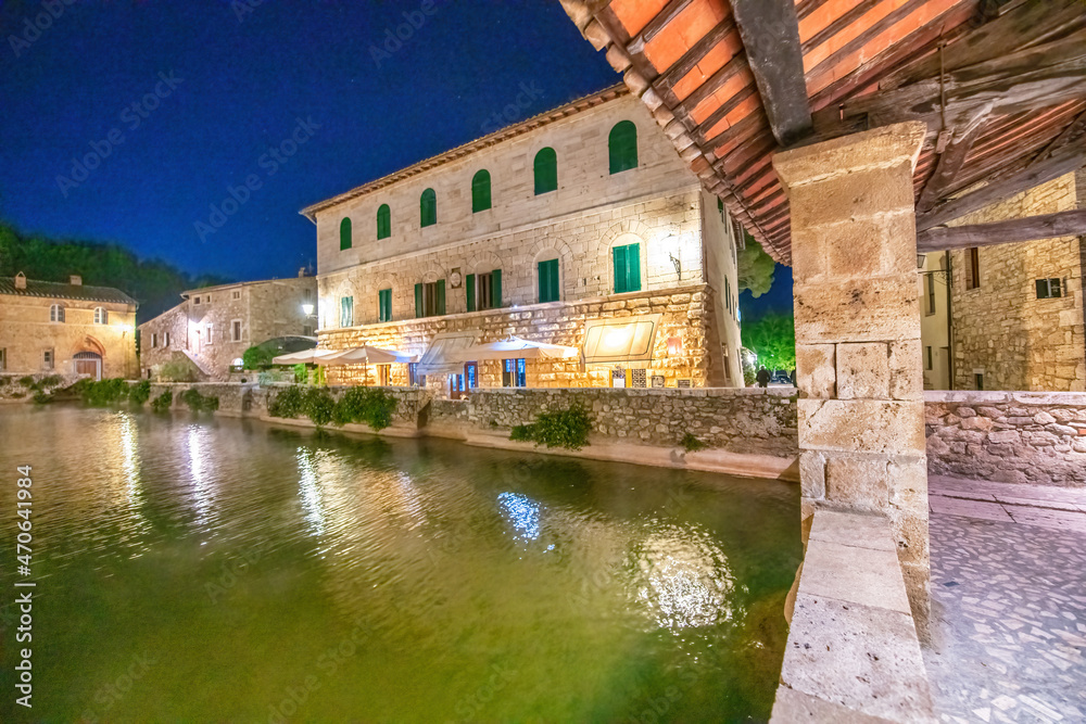 Bagno Vignoni is a thermal town in the Tuscan countryside. View