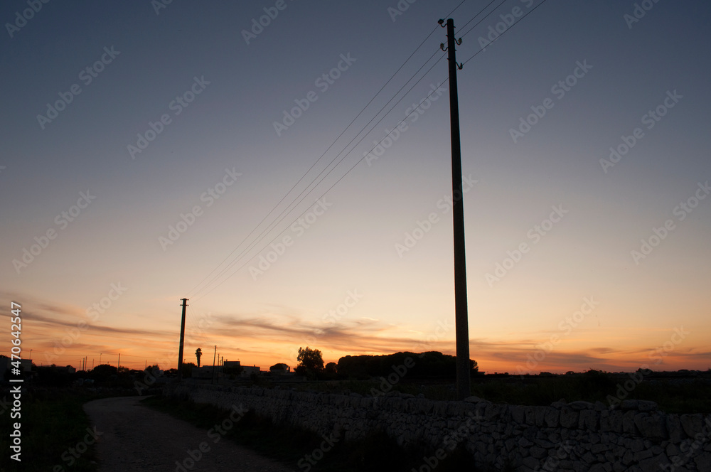 Road at the Sunset. Salento, Italy