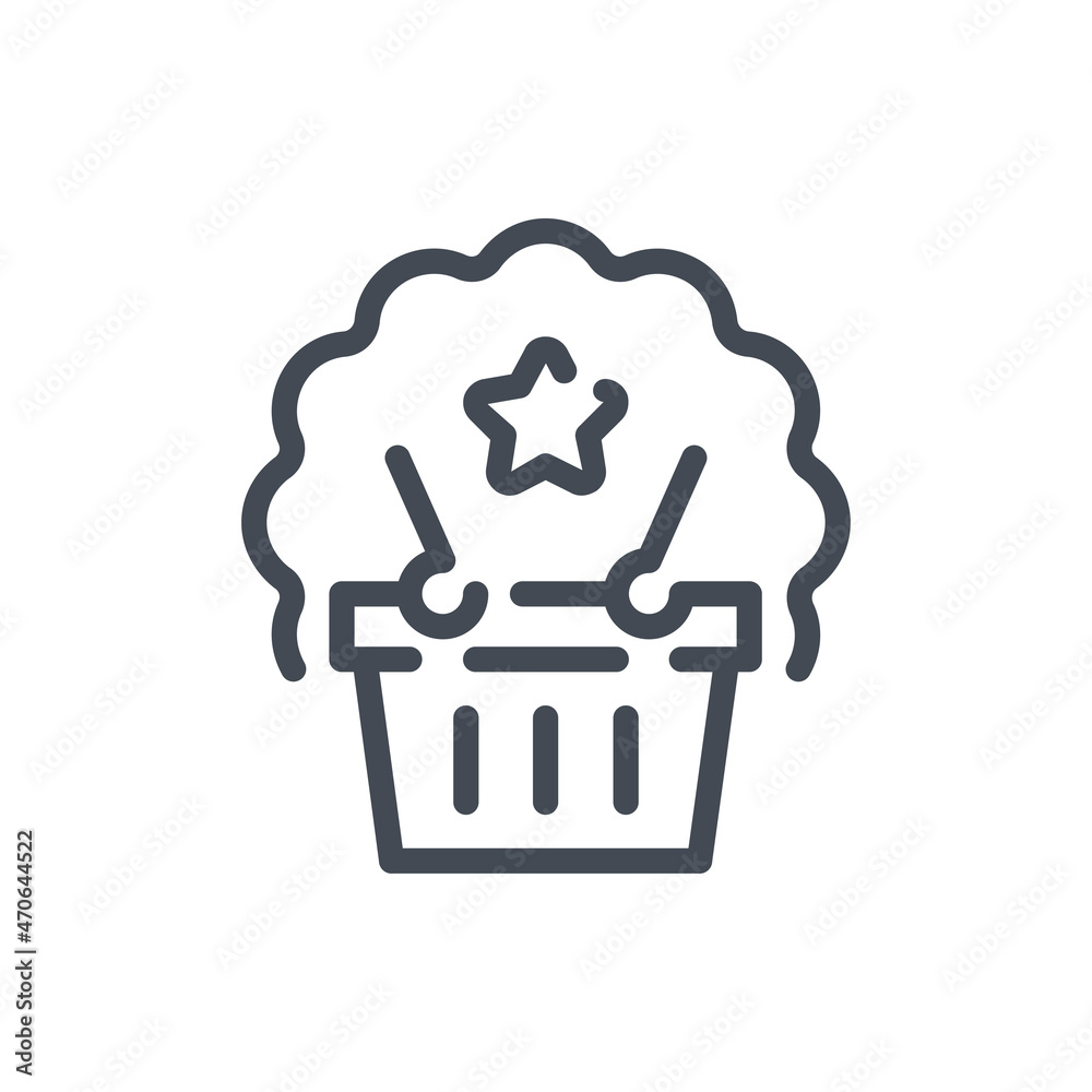 Favorite product line icon. Shopping basket with star vector outline sign. Favorite product line icon. Shopping basket with star vector outline sign.