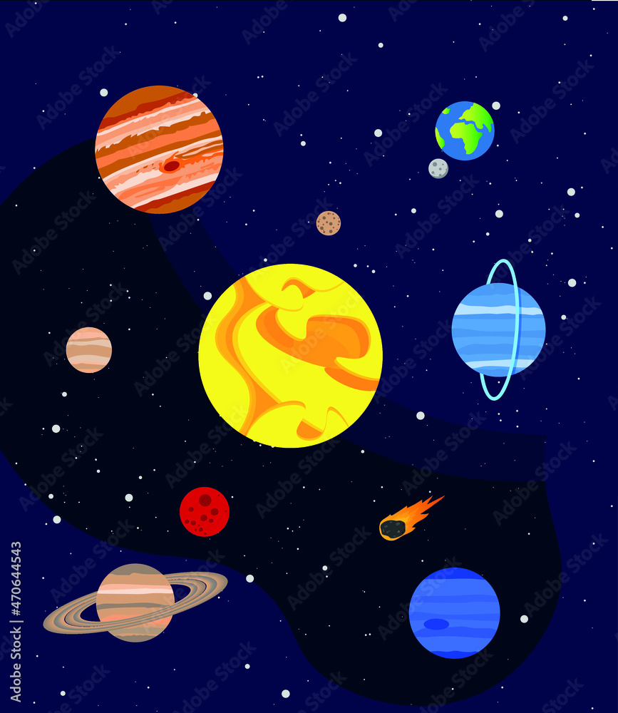 vector solar system. flat illustration of planets in solar system composition on dark space background