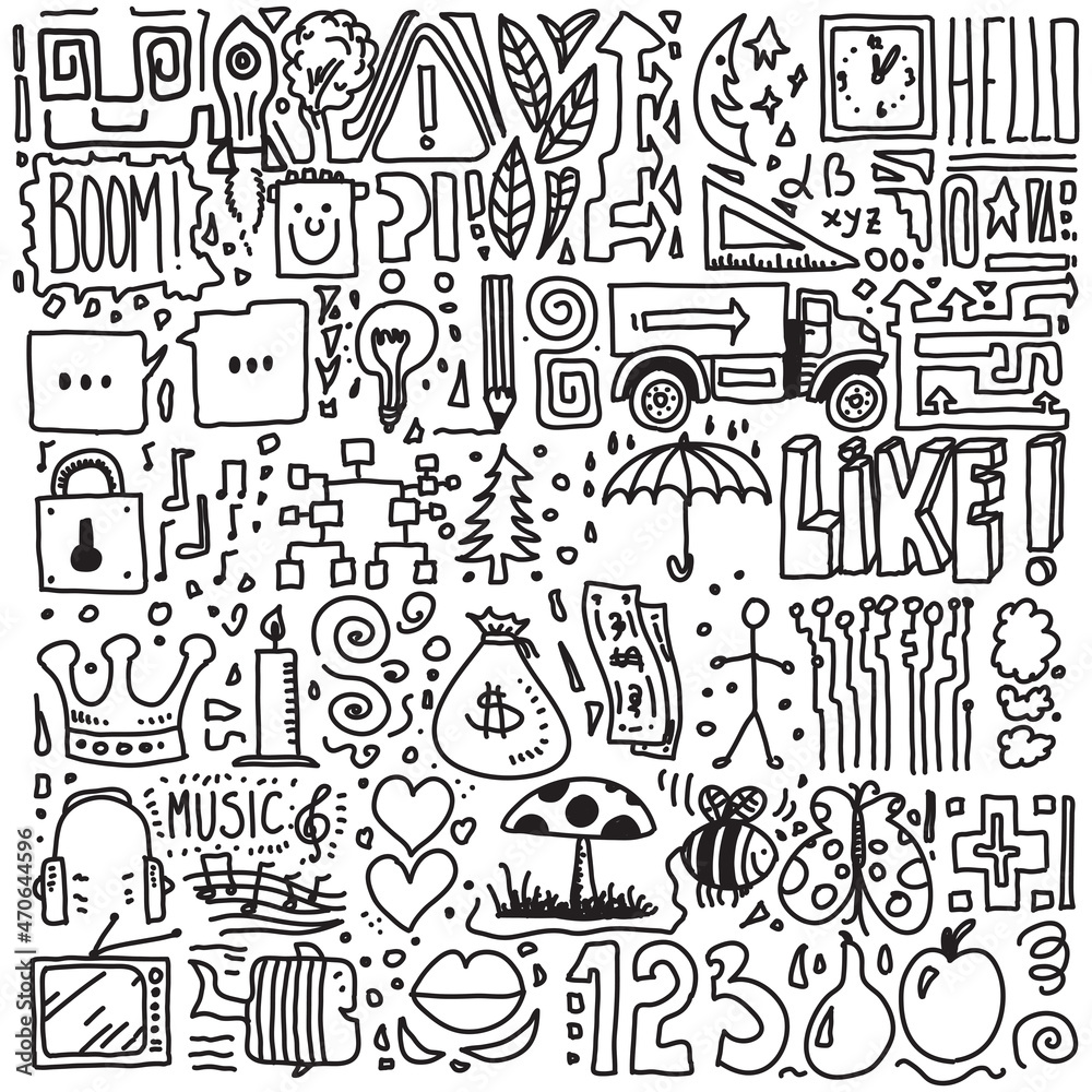 Hand drawn different vector doodles background set Hand drawn different vector doodles background set