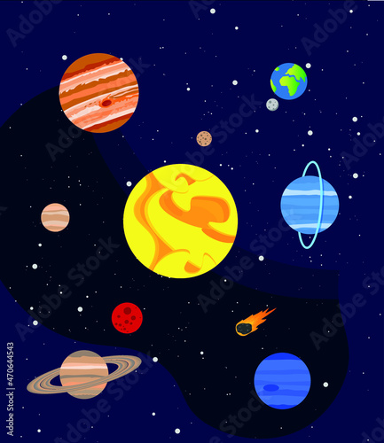 vector solar system. flat illustration of planets in solar system composition on dark space background