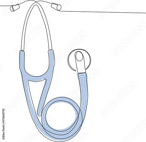 Continuous line vector illustration of kardiologichnij stetoskop doctor ld cardio. Medecine tools. Minimal concept. Vector illustration