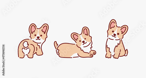 Hand drawn kawaii playful cute Corgi and Shiba Inu dogs in various poses. Vector illustration