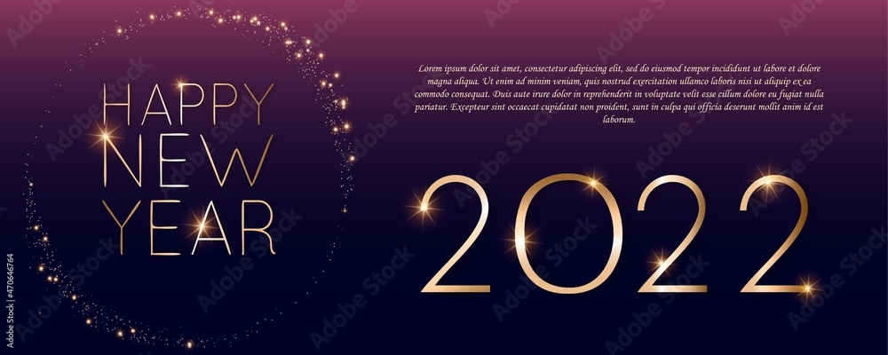Happy new 2022 year Elegant gold text with light. Minimalistic text ...