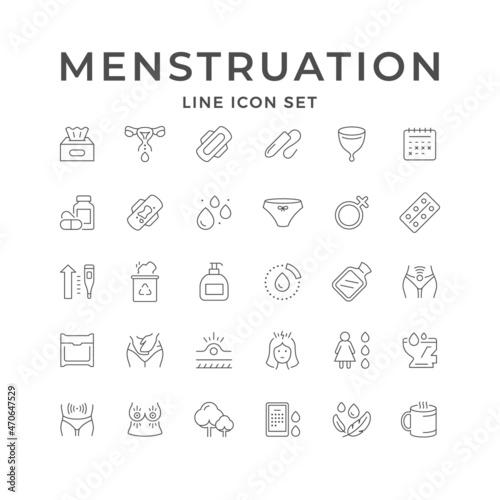 Set line icons of menstruation isolated on white photo