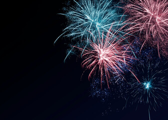 4th of July - Independence Day of USA. Beautiful bright fireworks lighting up night sky