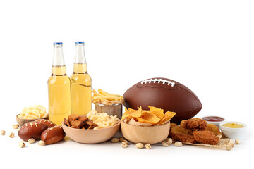 Concept of Super bowl snacks on white background