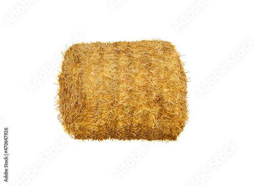 Big dried straw bale isolated on white