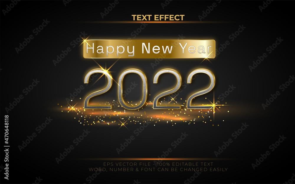 Happy New Year 2022 Text Effect Gold Style Editable Text Effect