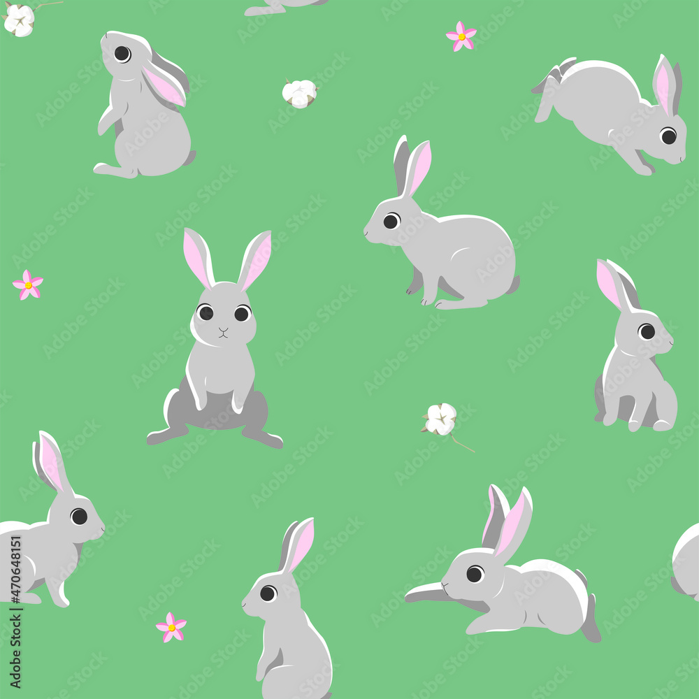 Pattern with a bunny. Vector illustration of little bunny for souvenir products: t-shirt, cups, card, invitation, banner template. EPS 10