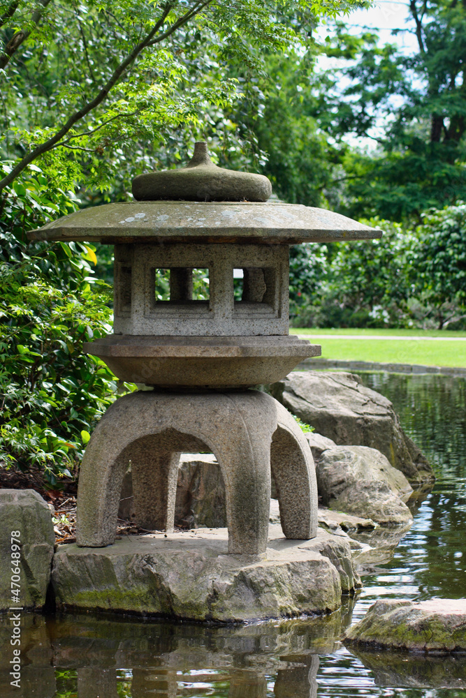 Japanese Garden Lamp at the Kyoto Garden in Holland Park, London (UK).