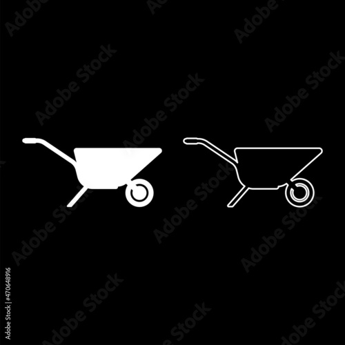 Garden cart Wheelbarrow gardening horticultural icon white color vector illustration flat style image set