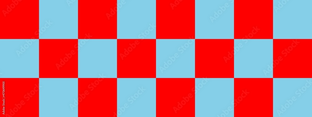 Checkerboard banner. Sky blue and Red colors of checkerboard. Big squares, big cells. Chessboard, checkerboard texture. Squares pattern. Background. Checkerboard banner. Sky blue and Red colors of checkerboard. Big squares, big cells. Chessboard, checkerboard texture. Squares pattern. Background.