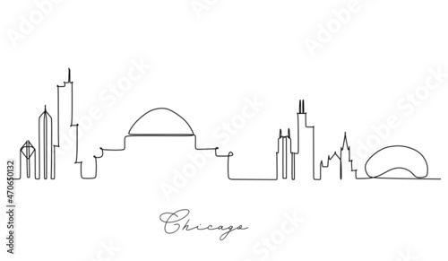Continuous line drawing of a Chicago city skyline. Simple line drawing for wall decoration or illustration