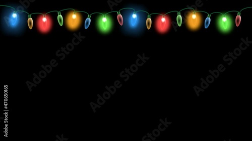 Christmas lights. Light bulb garland. Seamless loop. PNG codec with alpha channel - transparency.