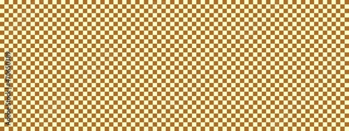 Checkerboard banner. Brown and Beige colors of checkerboard. Small squares, small cells. Chessboard, checkerboard texture. Squares pattern. Background.