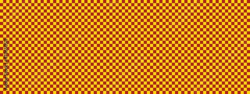 Checkerboard banner. Firebrick and Gold colors of checkerboard. Small squares, small cells. Chessboard, checkerboard texture. Squares pattern. Background.