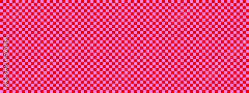 Checkerboard banner. Violet and Red colors of checkerboard. Small squares, small cells. Chessboard, checkerboard texture. Squares pattern. Background.