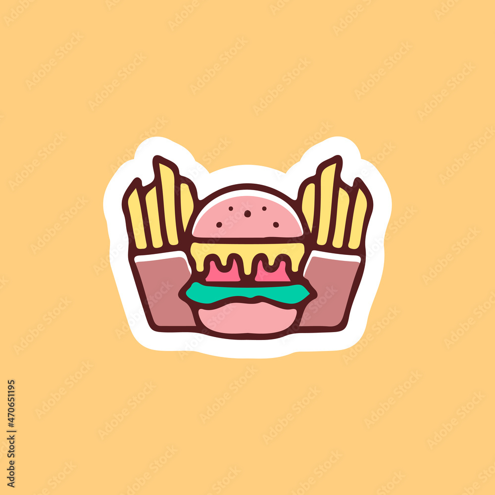 Burger and French fries illustration. Vector graphics for t-shirt prints and other uses. Burger and French fries illustration. Vector graphics for t-shirt prints and other uses.