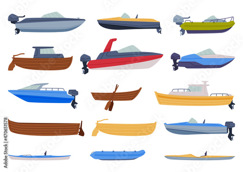 Watercraft or Swimming Water Vessel with Boat and Ship Vector Set