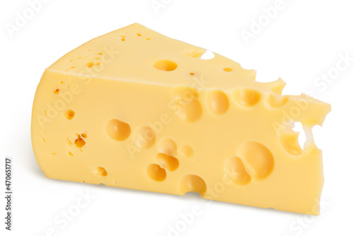 piece of cheese isolated on white background with clipping path and full depth of field photo