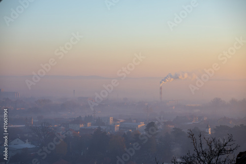 Morning fog and Airpolution smog, Valjevo, Serbia photo